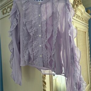 NEW LOFT Light Lavendar Lace Ruffle Blouse